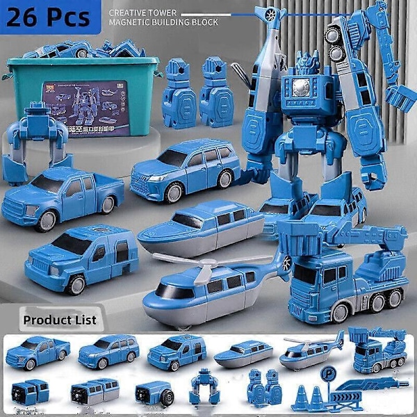 Magnetisk Transformerende Ingeniørkjøretøy Montert leketøy - Perfekt Blue 26 piece set