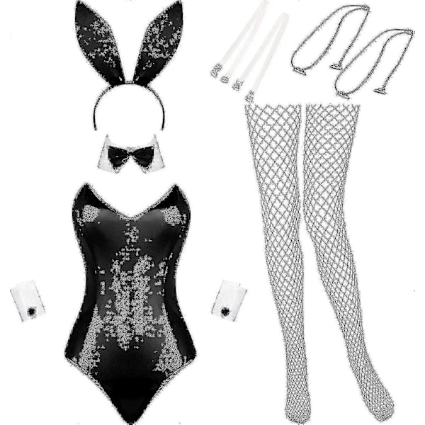 Jänispuvut Naisten Alusvaatteet ja Hännän Bodysuit Cosplay Jänispuvusetti Halloween-asuiksi - Täydellinen White and Black XL