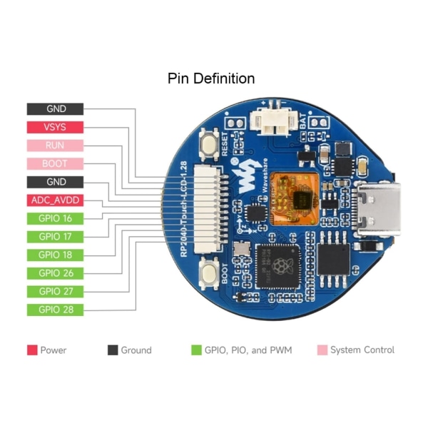 RP2040 utvecklingskort med 1,28" pekskärmsskärm Kraftfullt MCU-kort DualCore Arm Cortex M0+-processor - Perfet