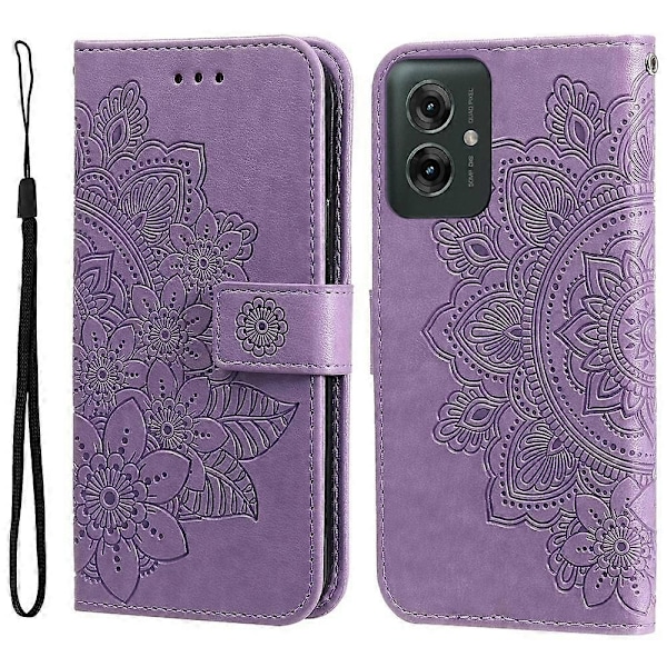 Syv-bladet Blomster Præget Læder Telefon Cover - Perfet Compatible with MotorolaMoto G55