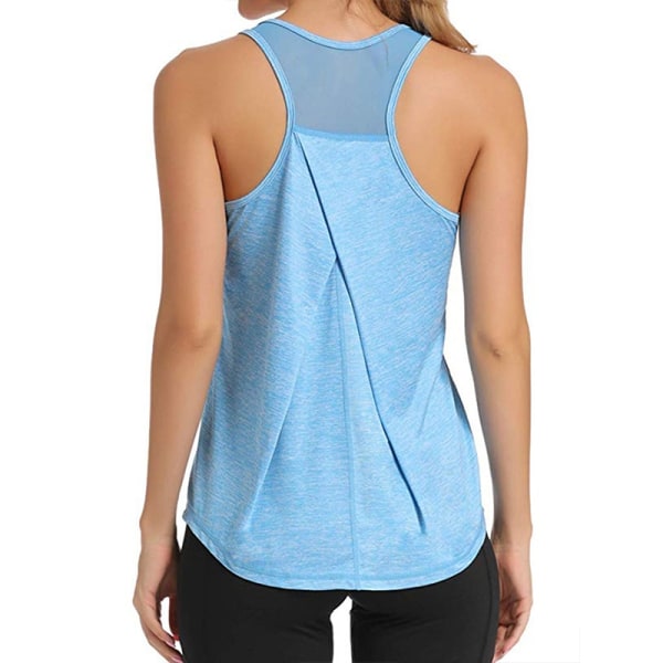 Kvinder afslappet ærmeløs mesh-syning Yoga Fitness T-shirt - Perfet sky blue,S