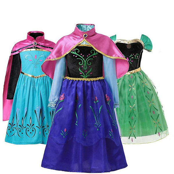 Flickklänning Elsa Kostym Anna Elsa Klänning Prinsessa för Barn Klänning för Flicka Hög Kvalitet Anna Klänning med Cape Klänning Kostymer Cosplay-Perfekt Anna Dress D 4T