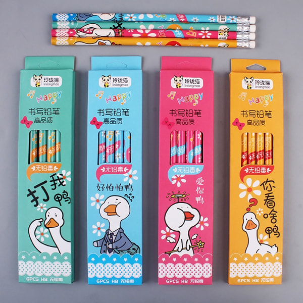 6stk/eske Kawaii penner n skrivesaker e Cartoon HB Pen - Perfet A7