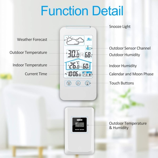 Trådlös väderstation, Trådlös digital inomhustermometer för inomhusbruk - Perfet