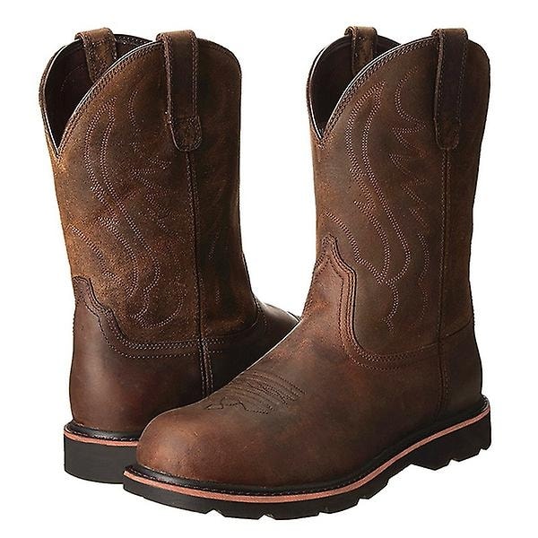 Vintage-saappaat miesten cowboy-saappaat PU länsimaiset saappaat keskipitkät nahkasaappaat miesten syksyn nahkasaappaat mukavat ritari-saappaat - täydelliset Brown 45