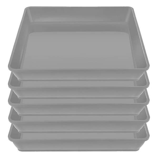 5 st. Kvadratiska Blomkrukafat i Plast för att Fånga Överskottsvatten och Jordspill - Perfekt för Inomhusväxter Grey 10 inches
