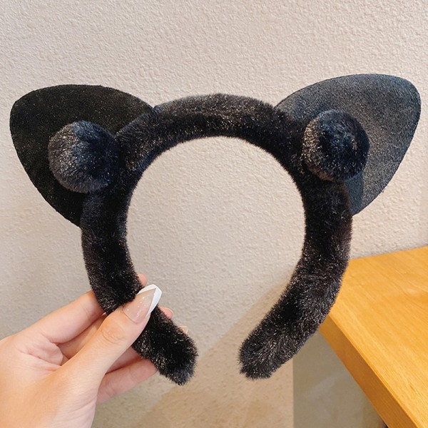 1st Fashion Cat Ears Plysch hårband för kvinnor Huvudbonader Ansikte - Perfet Black