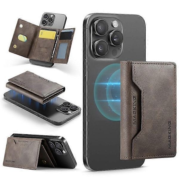 MAGKING K2 Stand Magnetisk Kortholder Kompatibel med MagSafe RFID Mobilpung - Perfekt Espresso