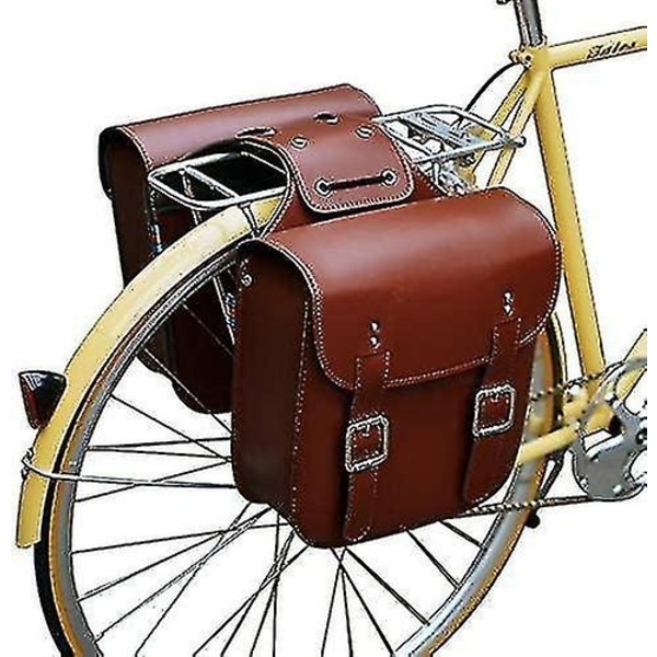 Cykeltasker Retro Læder Cykel Bagagebærer Taske - Perfet Brown