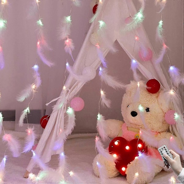 Fjäderljusslinga, LED Dekorationsljus, Fjärrkontroll Romantisk Vägg Hängande Gardindekoration, Fjäderljusslinga Hög kvalitet - Perfekt Style 2 3*2M