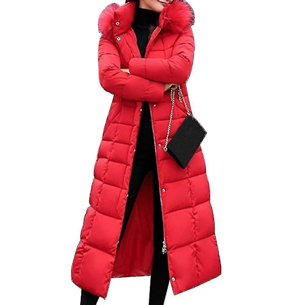 Vinterjakker for kvinner, bomullsforet jakker, yttertøy, ekstra lange, polstrede, lange frakker for kvinner, peacoat-jakker for kvinner - Perfekt Asian size XL Red