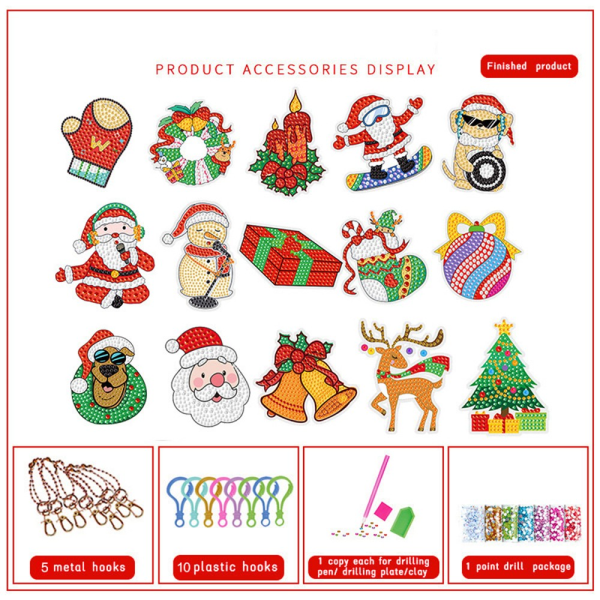 Jul DIY Diamantmaling Nøkkelring Kit Kid Gift - Perfet