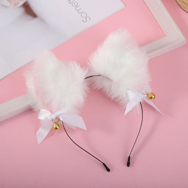 Cat Ears Plysch Bell Hair Hoop Headwear Cosplay Head Fox Ear Hai - Perfet White
