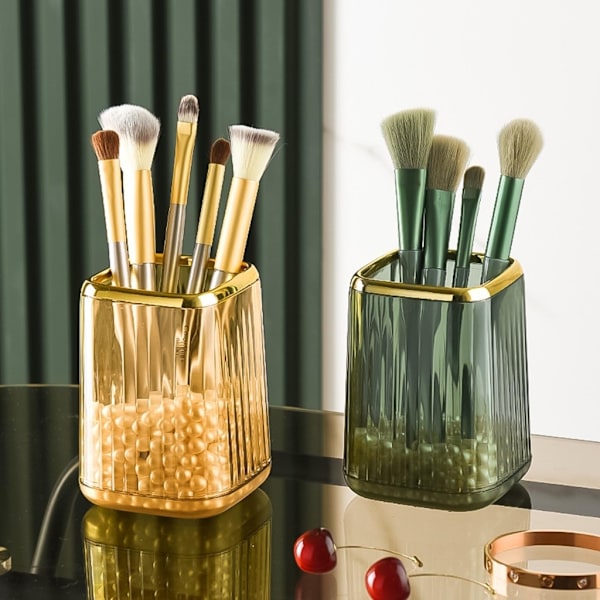 Meikkiharjatelineen organizer, kosmeettinen meikkiharjatelineen kuppi työpöydälle Light luxury green