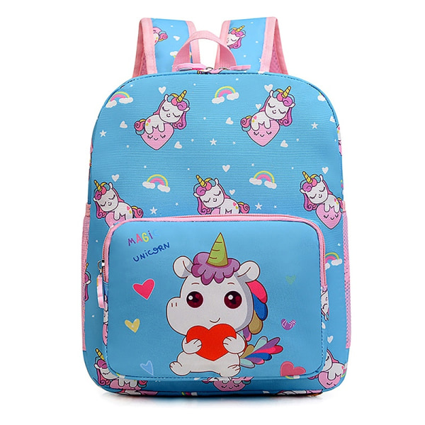 Cartoon Kids Unicorn Canvas Ryggsekk Skoleveske Mote for Sta - Perfet Blue