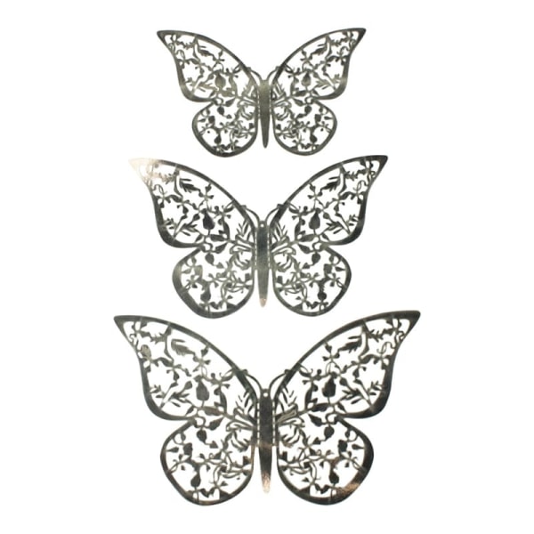 12 st 3D Fjärilar i Metall, Väggdekoration - löv - Perfet silver