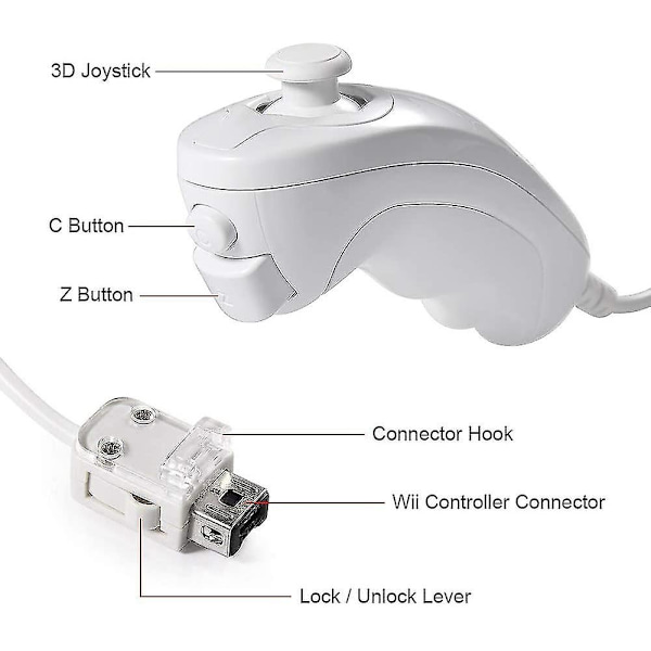 Wii Nunchuck Controller, 2-pak Nunchuk Controller erstatning - Perfekt