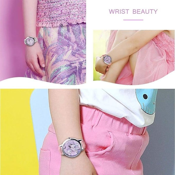 Unicorn Watch Barneklokke Rainbow Animal Barn Jenter Lærreim Analog Legering Kvarts Klokker Armbåndsur White