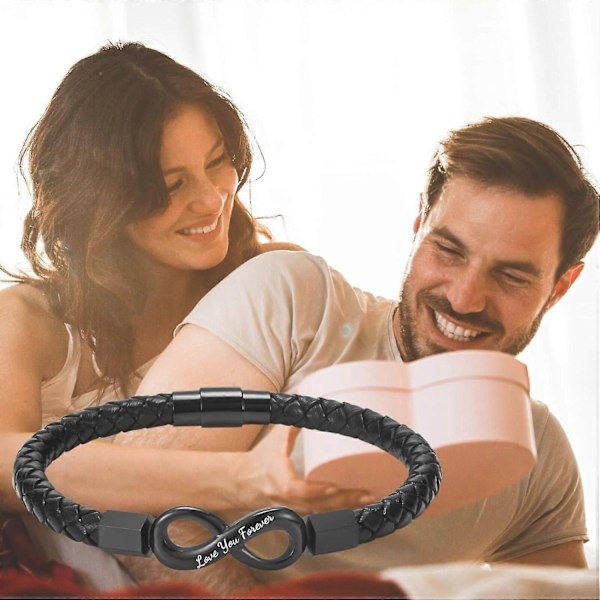 Armband till Min Man för Pojkvän Make Mäns Oändlighetsläderarmband Alla Hjärtans Dag Födelsedag Fars Dag Julgåvor till Honom-Perfekt 9.5 inch