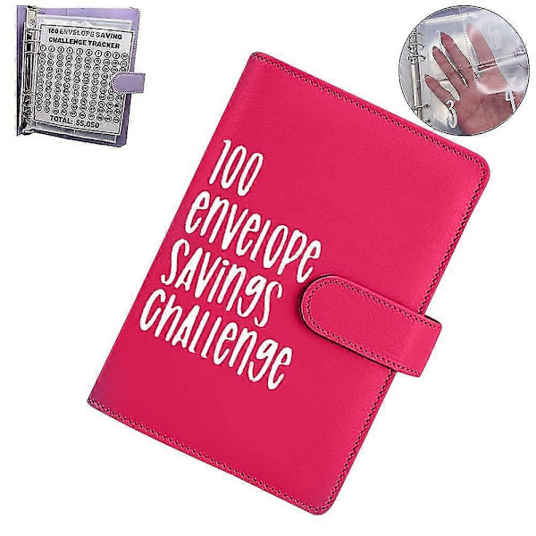 100 Kuvert Utmaningsmapp, Kontantmapp med Kuvert, Sparutmaningsmapp, Pengar Sparande Kuvert för Skola, Hem, Kontor-Perfekt Rose Red