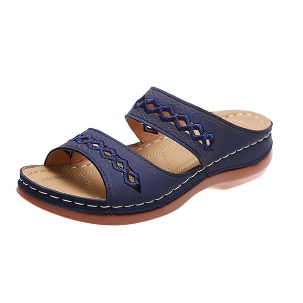 Sandaler Dame Dressy Sommer Ortotic Flip Flops for kvinner Åpen Peep Toe Ensfarget Walking - Perfet Dark Blue 37