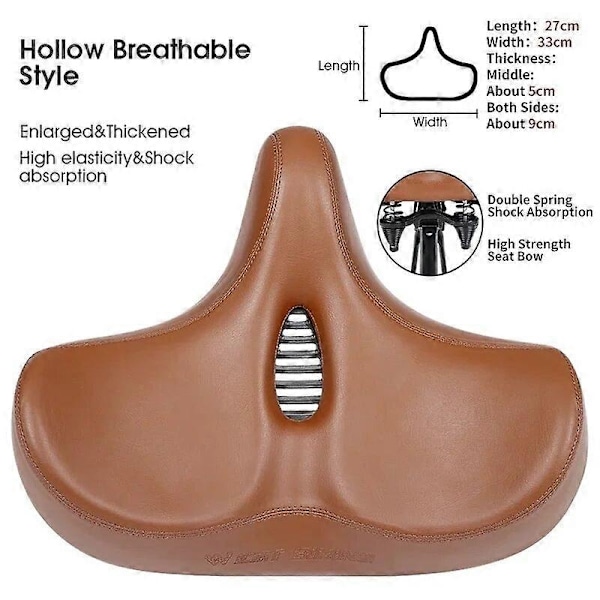 Pitkän matkan pyöräsatula, leveä, paksu, ergonominen, pehmeä pehmuste, maastopyörä, MTB-maantiepyörän satula, mukava pyöräilyistuin - Täydellinen Hollow Brown