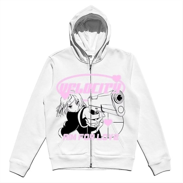 Y2k Zip Up Hoodie Anime Y2k Grafik Kvinde Goth Sweatshirt Sport Frakke Pullover Grunge Gothic Vendbar Oversized hættetrøjejakke - Perfet White L