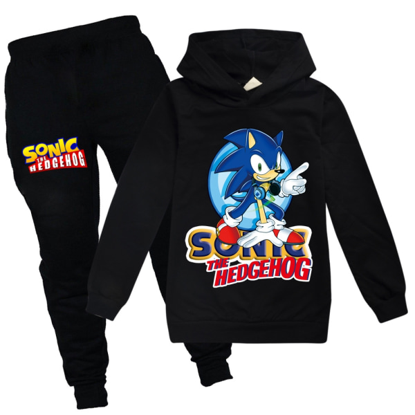 Sonic The Hedgehog Barn Pojkar Långärmad Luvtröja + Byxor Träningsoverall - Perfet black 130cm