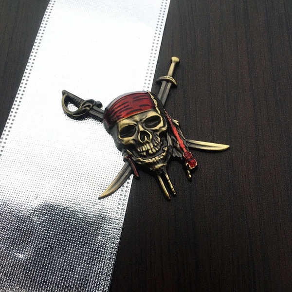 Car Styling 3D Metal Pirate Skull Emblem Badge Stickers Decals - Perfet Silver