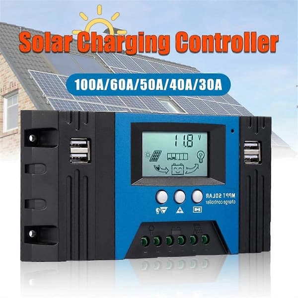 100A MPPT Solcellelader Dual USB LCD-skjerm 12V/24V Auto Solcellepanel Lader Regulator med Last-Perfet