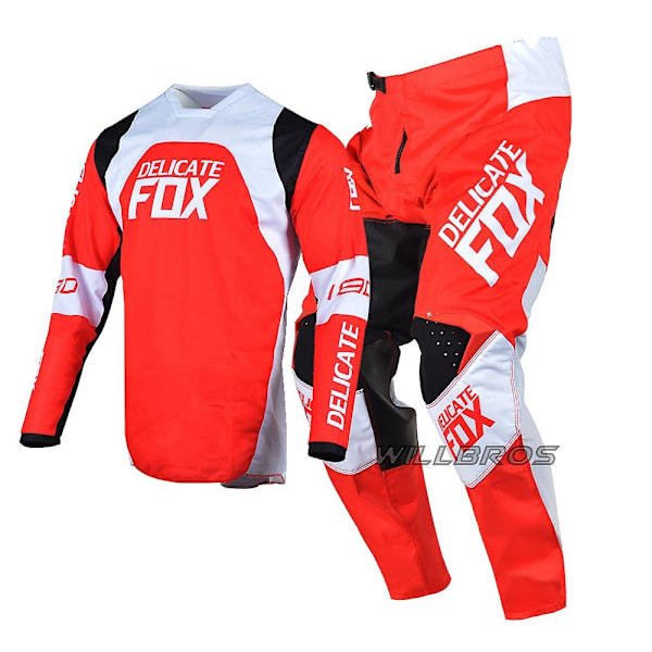 Delicate Fox 180 360 Jersey Byxor Utrustningsset MX Combo Motocross Bmx Dirt Bike Outfit ATV UTV Cykeldräkt Enduro Kit för Män - Perfekt Red Pant 36 Jersey XL