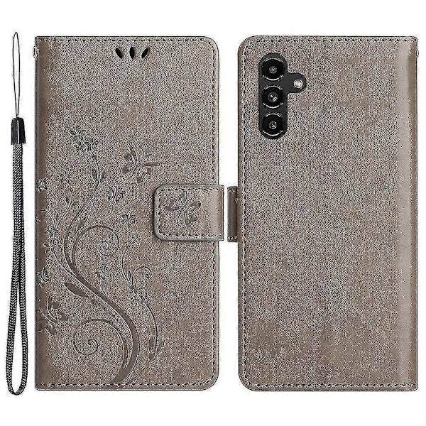 Kompatibel med Samsung Galaxy A55 5G Sommerfugl Læder Etui Telefon Cover med Stand Wallet-Perfet Grey