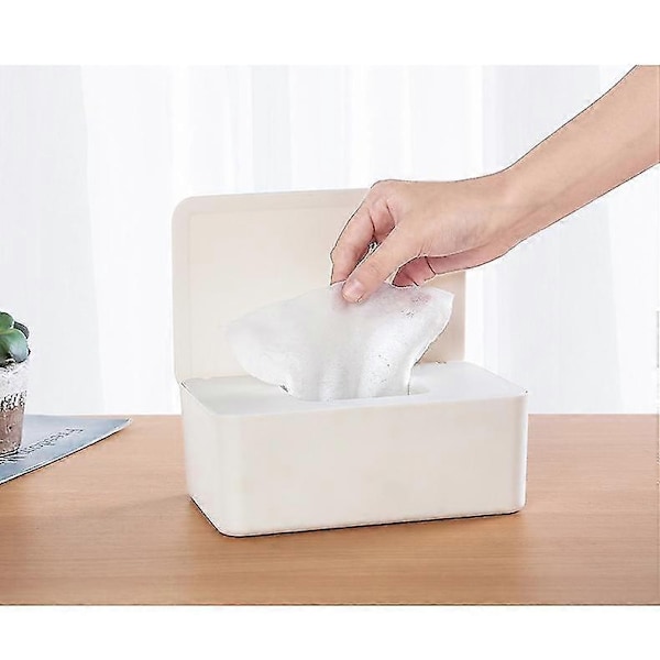 Opbevaringsboks til vådservietter, dispenserholder til servietter, opbevaringsboks med låg, støvtæt - Perfekt White