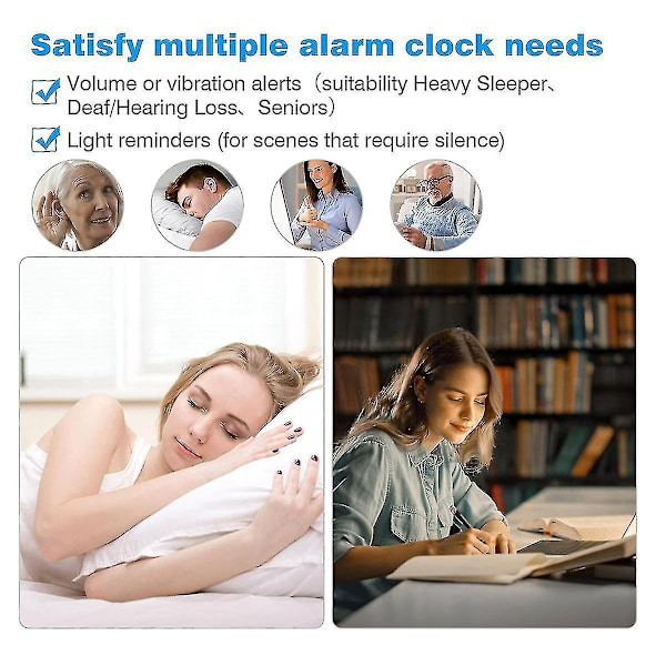 Hög Larmklocka för Tunga Sovmorgnar Vuxna, Dubbel Larmklocka med Sängskakare, för Sovrum, 6,5 Tum Stor Display med Dimmer - Perfekt