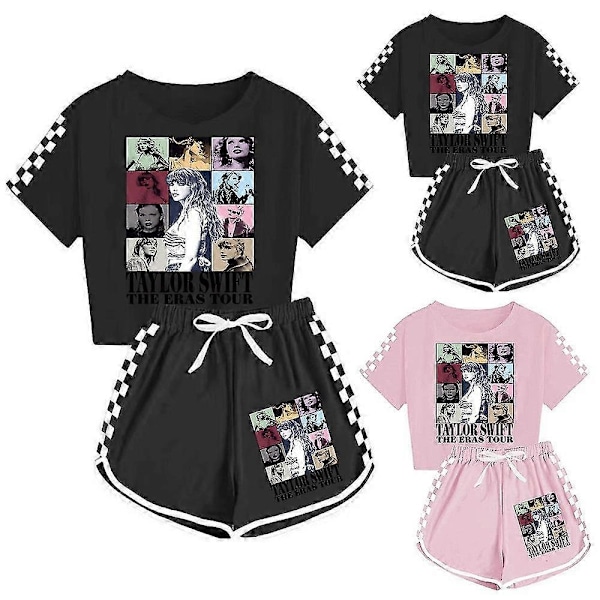Taylor Swift The Eras tour Sommer T-skjorte Topper Shorts Sett Barn Jenter Pysjamas Loungewear Treningsdress Antrekk-Perfekt Black 7-8 Years