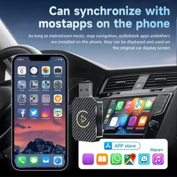 Mini Trådløs CarPlay & Android Auto Adapter Kompatibel med iPhone/Android - Plug & Play, Konverterer Kablet til Trådløs Kompatibel med Biler 2016-Perfekt Glod