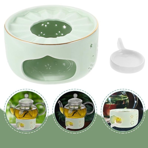1 set keraaminen teekannunlämmitin Kotitalouksien teekannun lämmitysalustan teenlämmitin (vaaleanvihreä) - Perfet