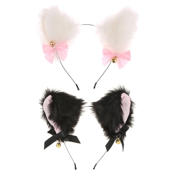 Cat Ears Plysj Bell Hårbøyle Hodeplagg Cosplay Head Fox Ear Hai - Perfet White