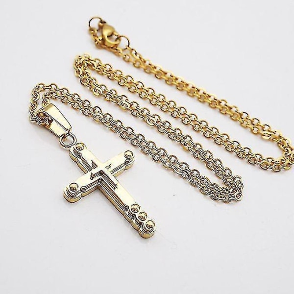Mænds kors halskæde i rustfrit stål Kæde Sølv/guld vedhæng guld-13 - Perfet