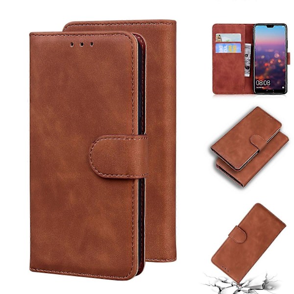 Kompatibel med Huawei P20 Skin Feel Pure Color Flip Læder Telefon Cover - Perfekt Brown