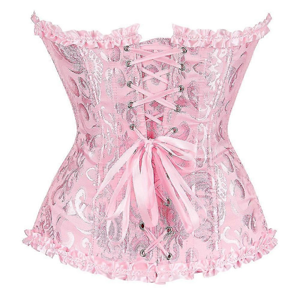 Naisten pitsillä kiinnitettävä luu-overbust-korsetti alusvaatteet vartalonmuotoilija yläosa Prinsessa -pinkki Pinkki-xs-Perfet Pink-XXL