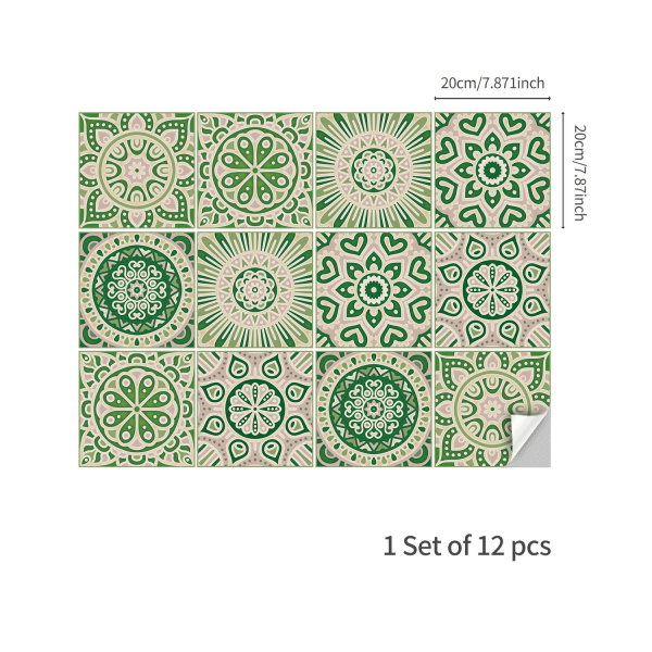 20 cm (7,8") 12 stk Vintage grønne antikke vægfliseklistermærker Peel a - Perfet