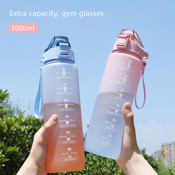 Sports 1000 ml vandflaske med sugerør til udendørs rejser - Perfet Blue