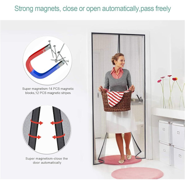 Myggnett Magnetisk dør 100x230cm, Sort
