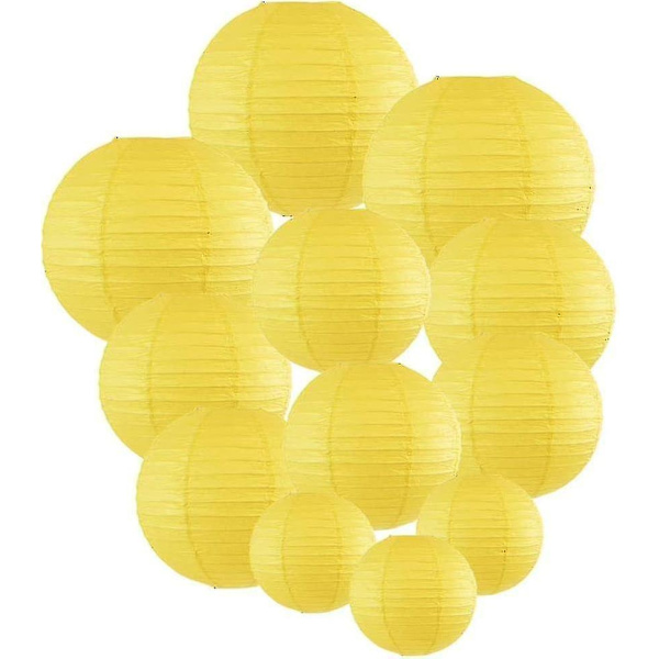 12 stk Papirlykter Multifargede Dekorative Runde Papirlykter for Festivalfest Jubileum med 4 Størrelser - Perfekt Lemon Yellow