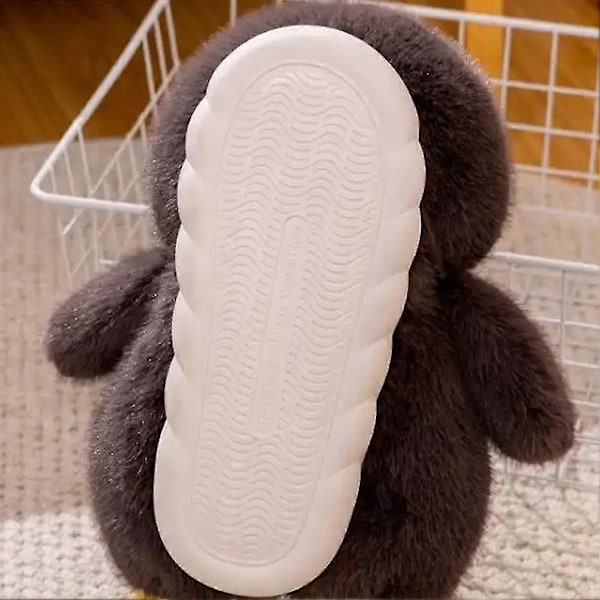 Sødt tegneserie pingvinunge baby plys sko hjemmesko anti-slip bomuldssko - på lager - perfekt 36 to 37
