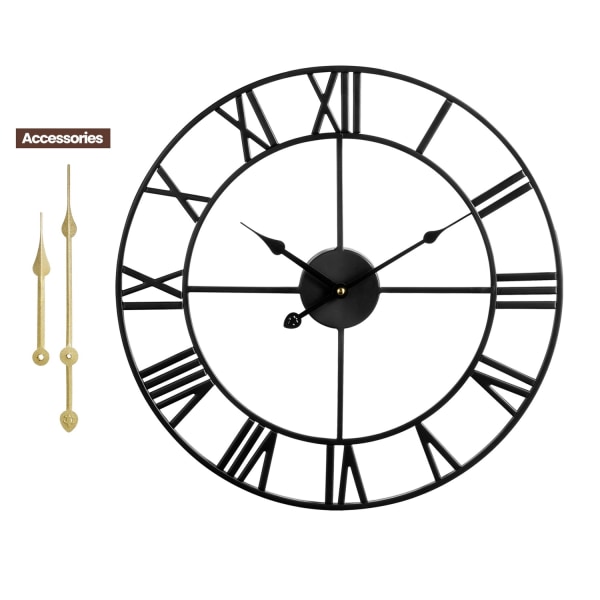 Stort vægur, metal retro romertal ur, moderne runde lydløse vægure, let at læse til stue/hjem/køkken/kontor/sølv-perfet Silver 32 tum
