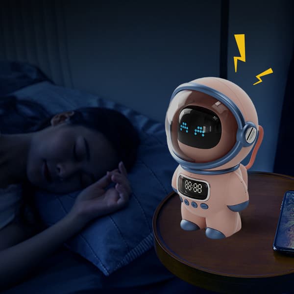Astronaut AI Stemme Bluetooth Høyttaler Klokke Nattlys Bursdagsgave Rosa