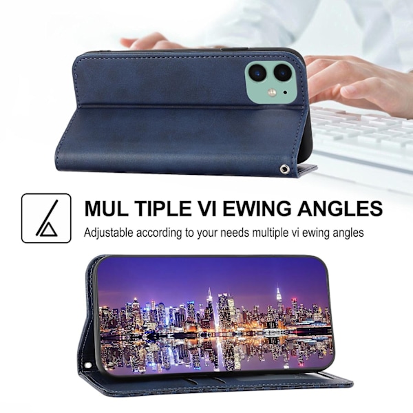 Kompatibelt med iPhone 12 Skal, Läderplånboksfodral med Rem-Perfekt Blue