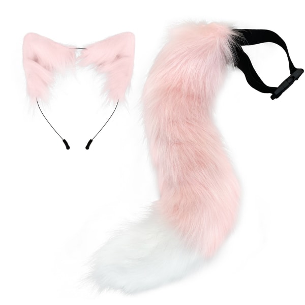 Halloween COS simulering rev plysj hale klær tilbehør dyr hale katt øre hår sløyfe hodeplagg - Perfet pink